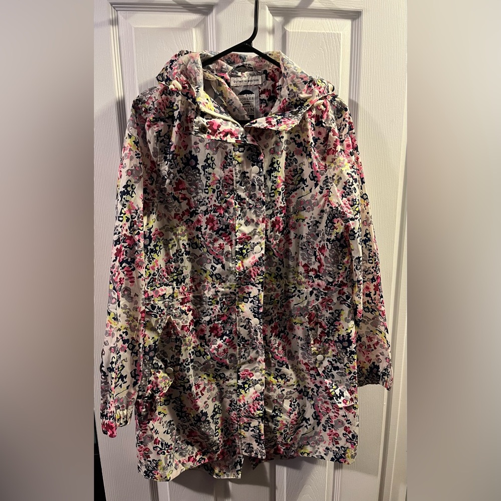 Joules Right As Rain Floral-Print Hooded Rain Jacket - Women’s Size 6